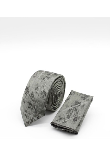 Gri Desenli 6 cm Kravat 1090240113