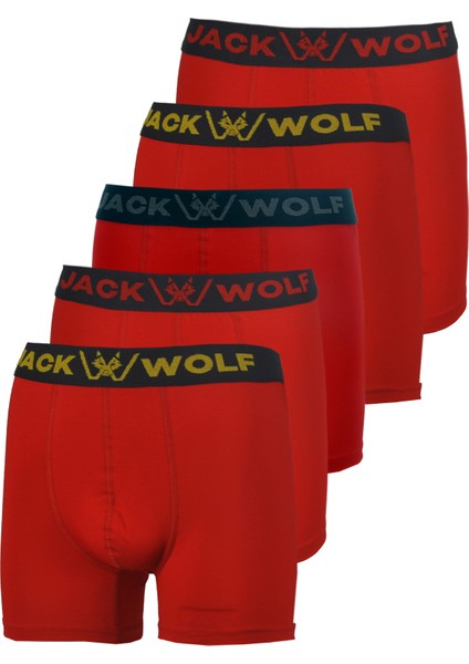 Jack Wolf Kırmızı 5'li Kutu Pamuklu Likralı Erkek Boxer