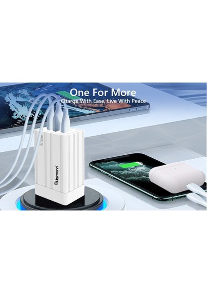 65W Usb-C Güç Adaptörü 3 Port Gan Tech (Şarj Isısını Düşürür) 25W/40W/60W Type-C Hızlı iPhone & Android & iPad & Macbook Şarj Cihazı Universal Priz Tipi
