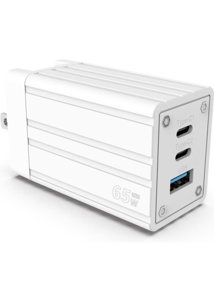 65W Usb-C Güç Adaptörü 3 Port Gan Tech (Şarj Isısını Düşürür) 25W/40W/60W Type-C Hızlı iPhone & Android & iPad & Macbook Şarj Cihazı Universal Priz Tipi