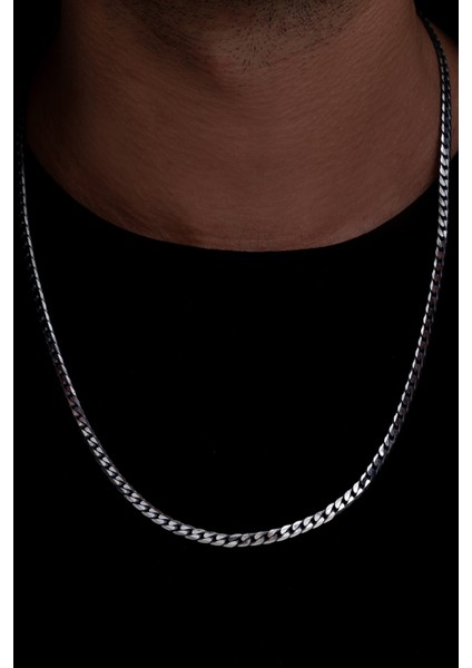 Erkek Gümüş Kolye - 925 Ayar 4 mm Oksitli Ezme Gurmet Zincir Gümüş Kolye fiyatları