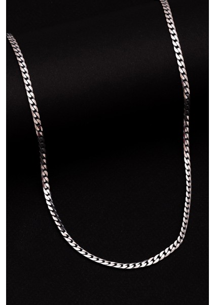 Erkek Gümüş Kolye - 925 Ayar 4 mm Oksitli Ezme Gurmet Zincir Gümüş Kolye modelleri