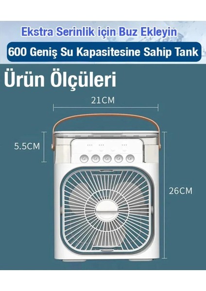 Masaüstü Taşınabilir Buzlu Vantilatör Su Soğutmalı LED Işıklı Soğutucu Fan Aır Cooler Fan