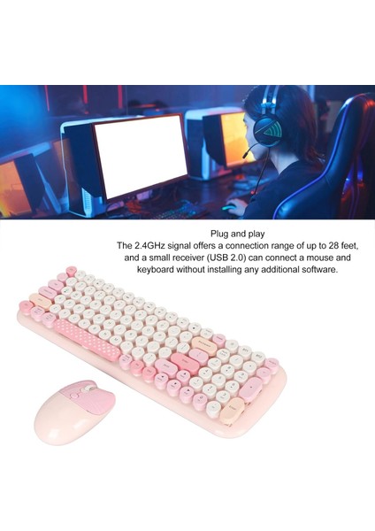 Kablosuz Klavye ve Mouse Set Renkli Sevimli 100 Tuşlu Pc Notebook Laptop Uyumlu Klavye ve Fare Ev Ofis Kullanımına Uygun Ingilizce Q Klavye fırsatları