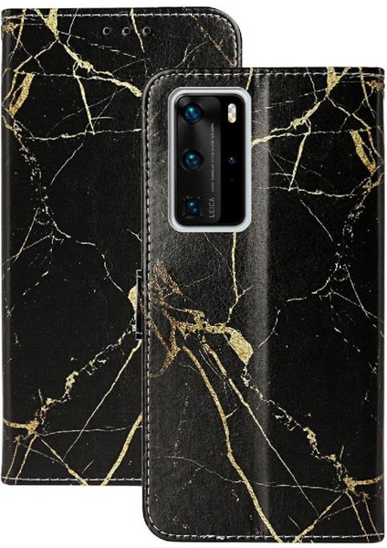 Huawei P40 Pro Kart Yuvaları Tutucu Için Flip Case Mermer Desen Manyetik Pu (Yurt Dışından)