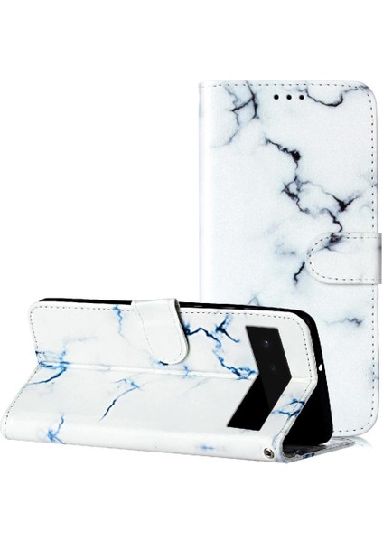 Google Piksel 6 Tam Koruma Için Flip Case Mermer Desen Manyetik Pu (Yurt Dışından)