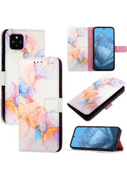 Google Piksel 5 Xl Cüzdan Pu Deri Kickstand Mermer Desen Için Kılıf (Yurt Dışından)