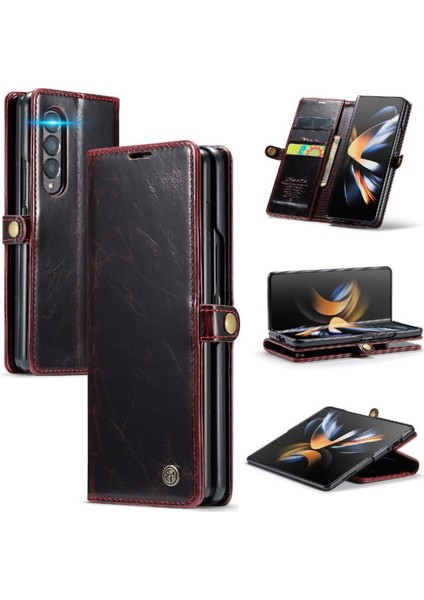 Samsung Galaxy Z Için Flip Case Fold 4 5g Çılgın At Pu Deri Retro (Yurt Dışından)