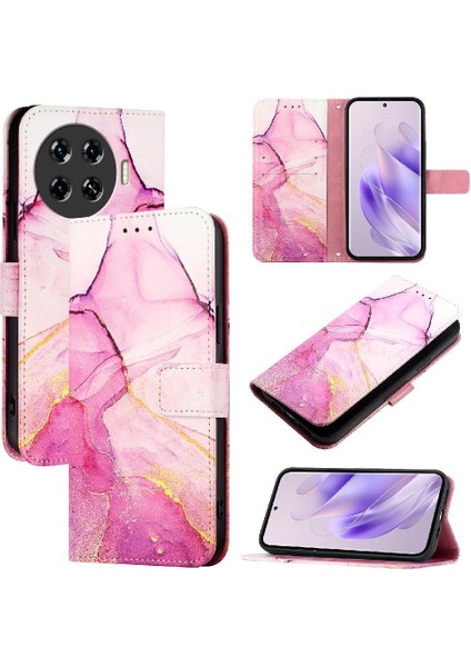 Tecno Spark 20 Pro Artı Kickstand Cüzdan Mermer Desen Pu Deri Için Kılıf (Yurt Dışından)