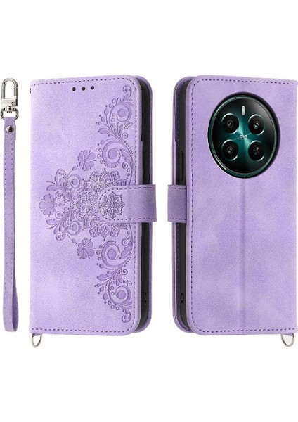 Realme 12 Artı Bileklik Çoklu Kredi Kartı Yuvaları Için Flip Case Kabartmalı (Yurt Dışından)