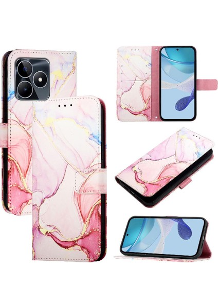 Realme Narzo N53 4g Cüzdan Mermer Desen Kickstand Pu Deri Için Kılıf (Yurt Dışından)