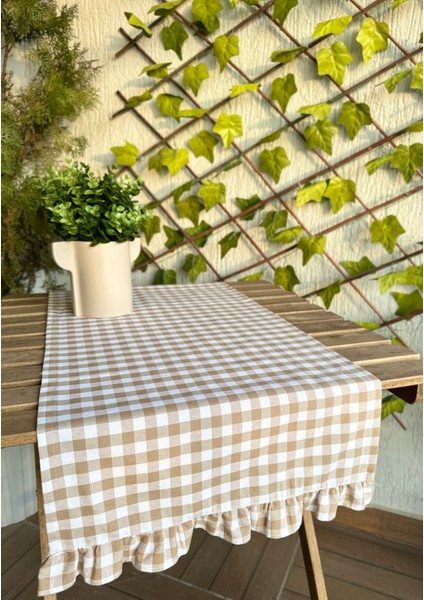 Vintage Keten Bej Pötikare Fırfırlı Runner fiyatları