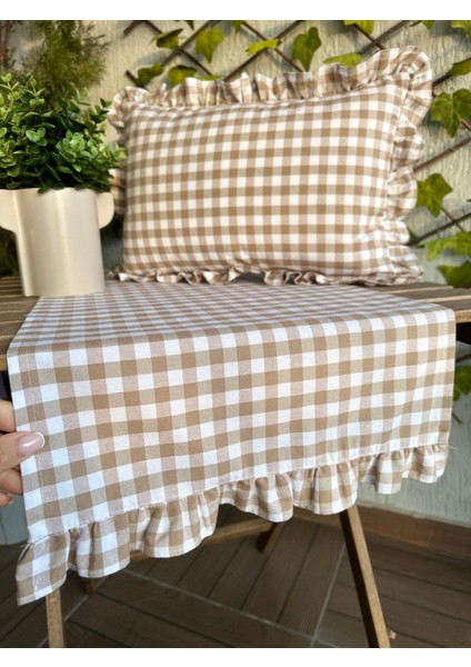 Vintage Keten Bej Pötikare Fırfırlı Runner fırsatları