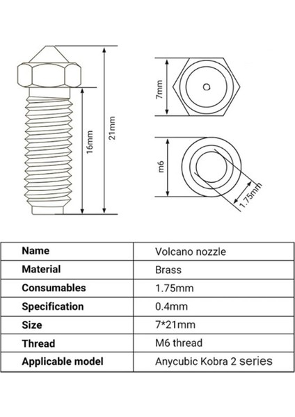 Anycubic Kobra 2 Pro-Plus-Max-Crator Pirinç Nozzle 0.6mm