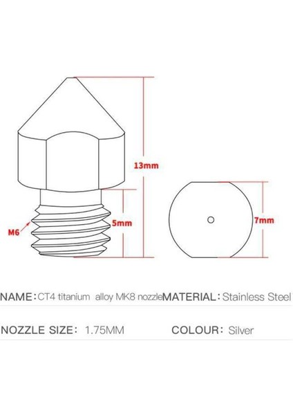 0.4mm Mk8 Titanyum Alaşımlı Nozzle - Creality Uyumlu