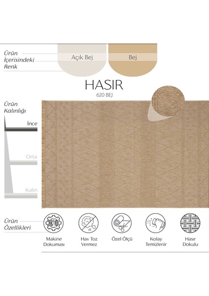 Hasır 620 Bej Halı Etnik Mutfak Halısı Balkon Halısı İnce Halı Kilim Kesme Halı Yolluk Koridor Halı