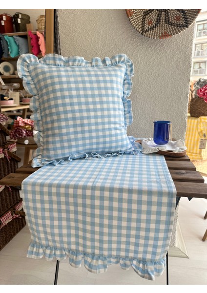 Vintage Keten Mavi Pötikare Fırfırlı Runner fiyatları