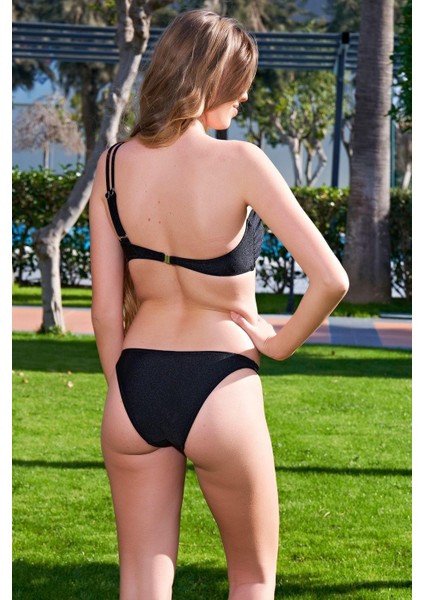 24120-2 Siyah Tül Detaylı Tek Omuz Bikini
