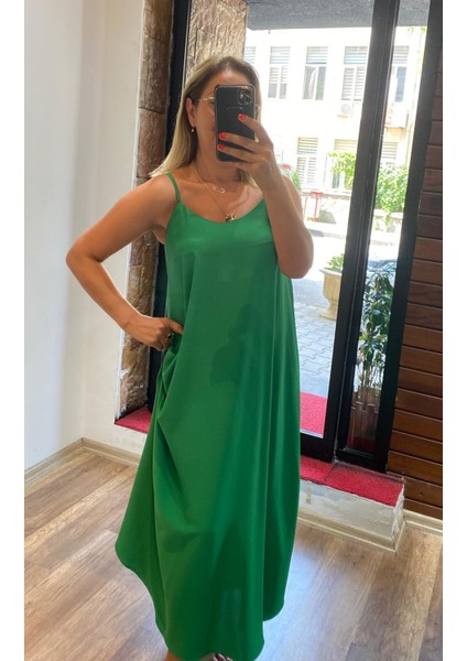 Ayarlanabilir Ince Askı Maxi Boy Elbise Yeşil fiyatları