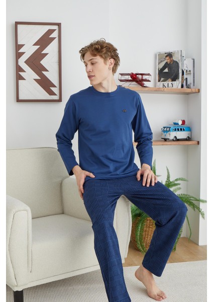 8035 0 Yaka Altı Kareli Spor Orta Kalın Erkek Pijama