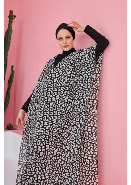 Mayo Üzerine Kaftan Pareo 430-130 Leopar Beyaz