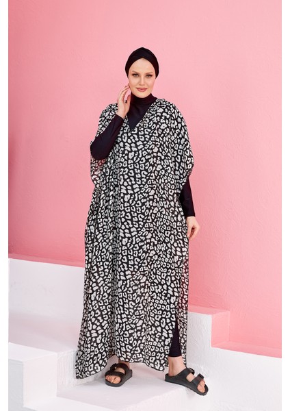 Mayo Üzerine Kaftan Pareo 430-130 Leopar Beyaz indirimleri