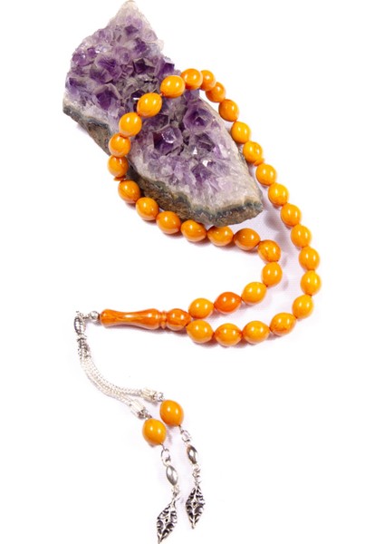 Burhan sağlam Beyzi Kesim 11x9 mm Hareli Sıkma Kehribar Alpaka Püsküllü Tesbih fiyatları