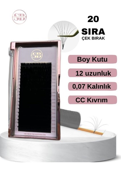 Sb Beauty Çek Bırak Ipek Kirpik, cc Kıvrım, 0.07 Kalınlık, Boy Kutu 12MM Uzunluk, 20 Sıra
