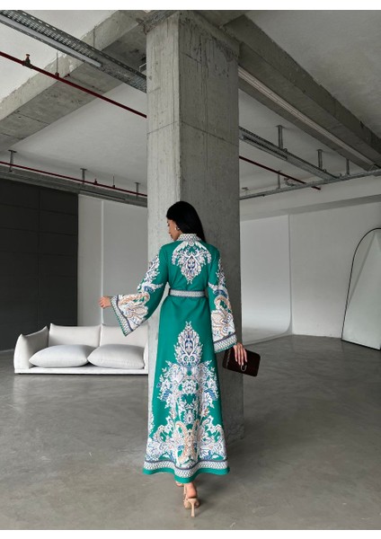 Atlas Kumaş Elbise&dantel Detaylı (Kemer Dahildir) - Yeşil fiyatları