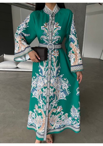 Atlas Kumaş Elbise&dantel Detaylı (Kemer Dahildir) - Yeşil modelleri