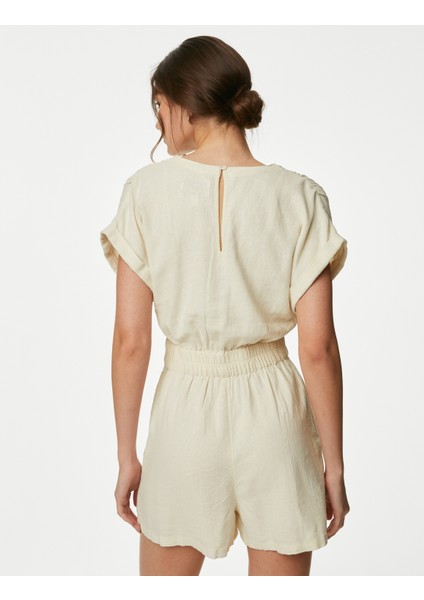 Kısa Kollu Şortlu Keten Tulum fırsatları