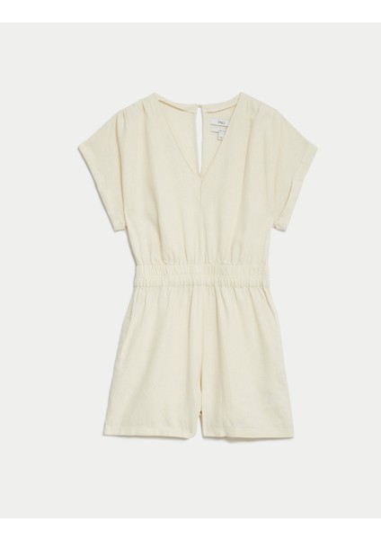 Kısa Kollu Şortlu Keten Tulum indirimleri