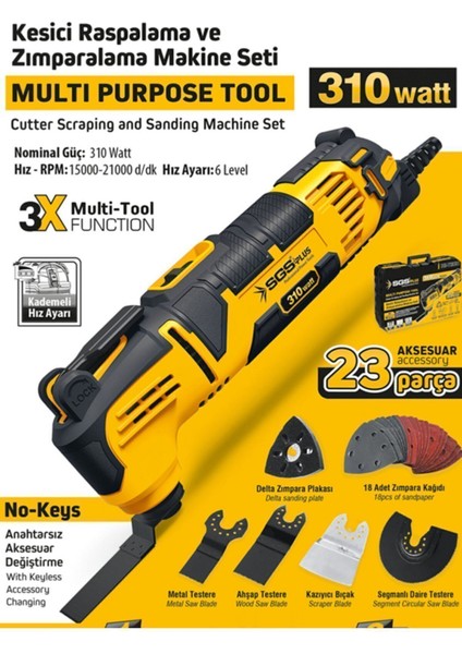 Kesici Raspalama Zımparalama Makine Seti 310 Watt 23 Parça - Metal Ahşap Kazıyıcı Kesici
