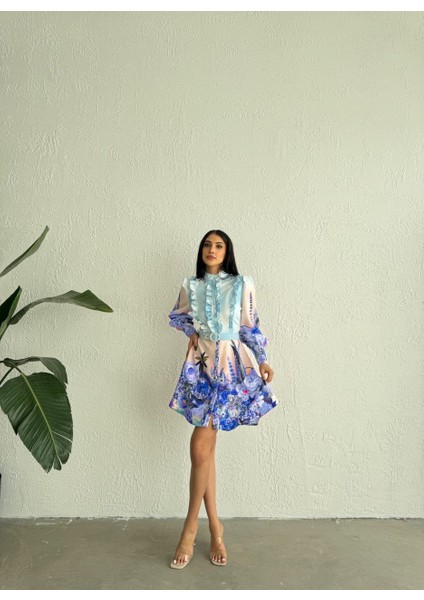 Atlas Kumaş Kısa Elbise (Kemer Dahildir) Koyu Mavi fiyatları