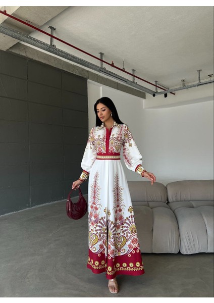 Atlas Kumaş Elbise (Kemer Dahildir)-Kırmızı fiyatları