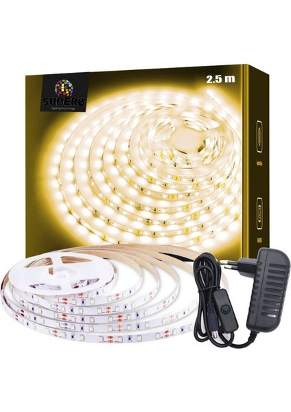 Sb-6501 2.5 Metre Şerit Led Işık Gün Işığı Aç Kapa Anahtarlı Adaptörlü Tak Çalıştır Aydınlatma