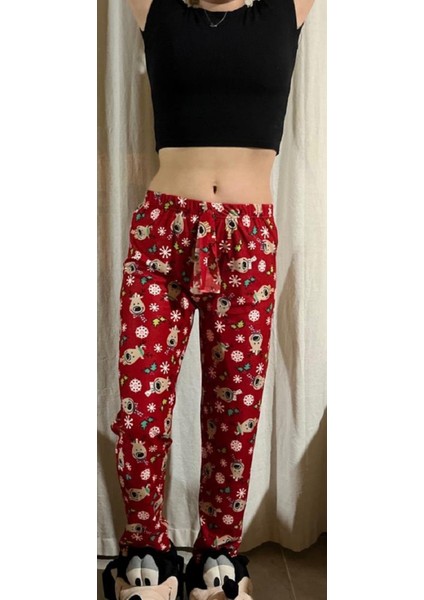 Yılbaşı Temalı Kırmızı Kadın Pijama Altı