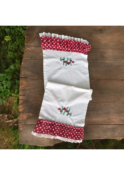 Mantar Nakışlı, Fırfırlı, Buldan Keten Runner