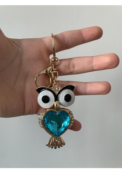 Turkuaz Baykuş Şekilli Kristal Yapay Elmas Anahtarlık Owl Keychain Rhinestone Crysta fiyatları