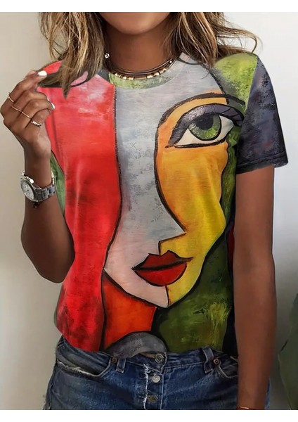 Kadın Kısa Kollu Yüz Baskılı Süprem T-Shirt modelleri