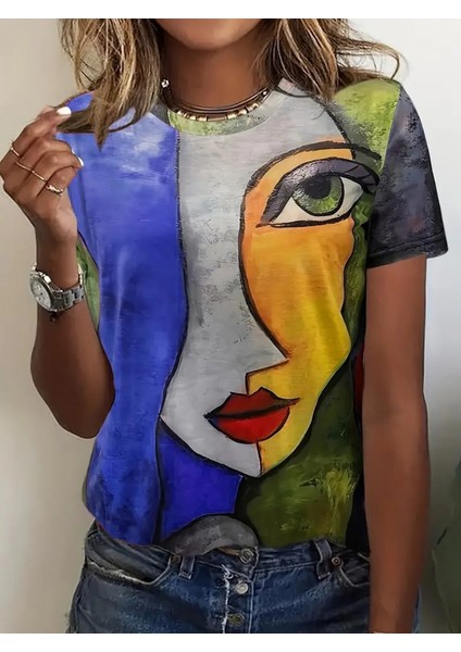 Kadın Kısa Kollu Yüz Baskılı Süprem T-Shirt modelleri