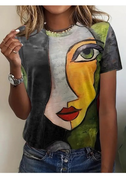 Kadın Kısa Kollu Yüz Baskılı Süprem T-Shirt modelleri