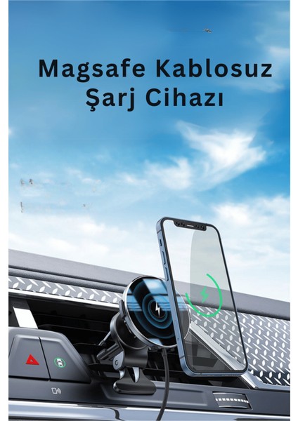 C1331 Izgara Klipsli 15W Kablosuz Şarjlı Magsafe Araç Tutucu