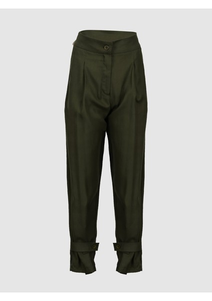Kadın Düz Paça Regular Yeşil Pantolon