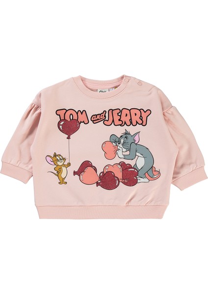 Tom ve Jerry Kız Bebek Sweatshirt 6-18 Ay Somon