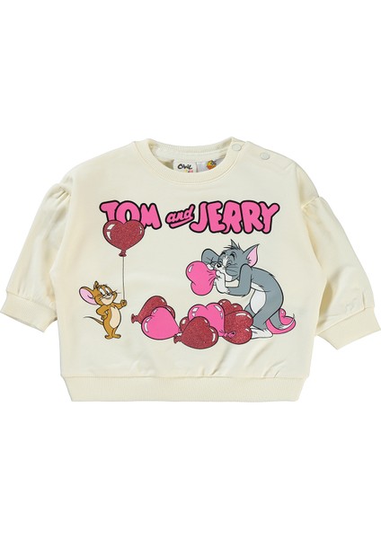 Tom And Jerry Tom ve Jerry Kız Bebek Sweatshirt 6-18 Ay Krem