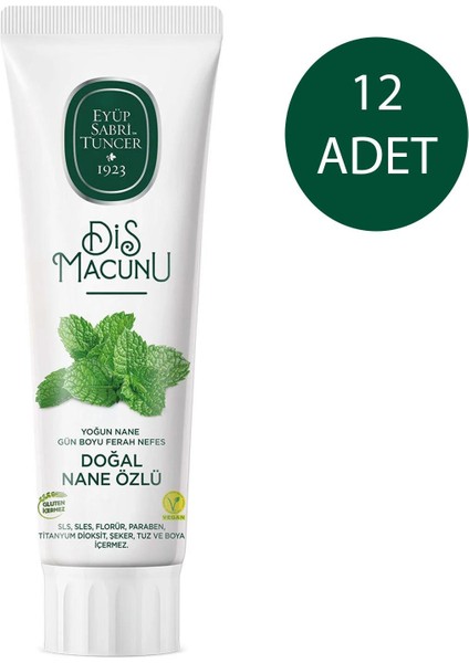 Doğal Nane Özlü Diş Macunu 90 ml 12 Adet