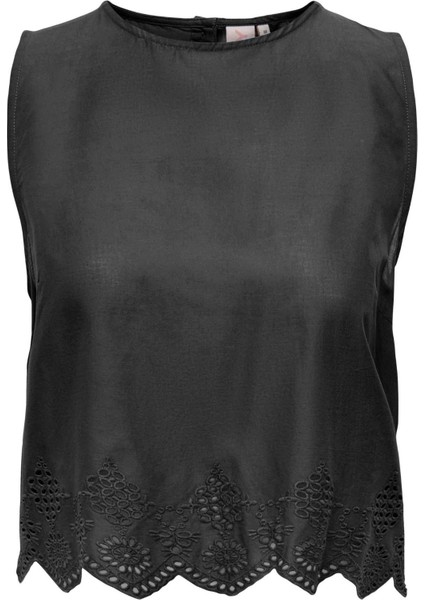 Minimalist Crop T-Shirt Yuvarlak Yaka Kolsuz Yazlık Günlük