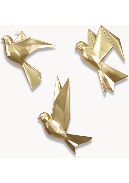Mouette 3'lü Dekoratif Kuş Altın