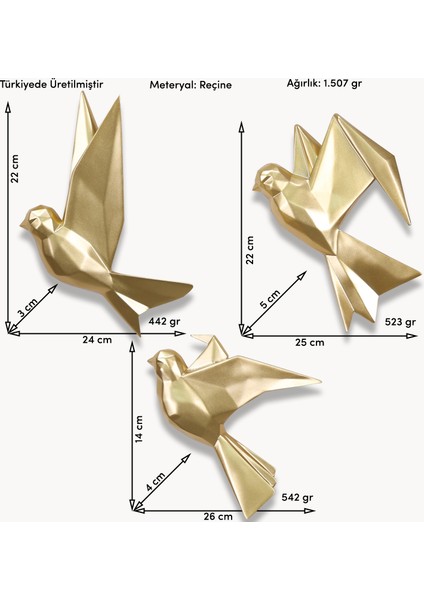 Mouette 3'lü Dekoratif Kuş Altın indirimleri